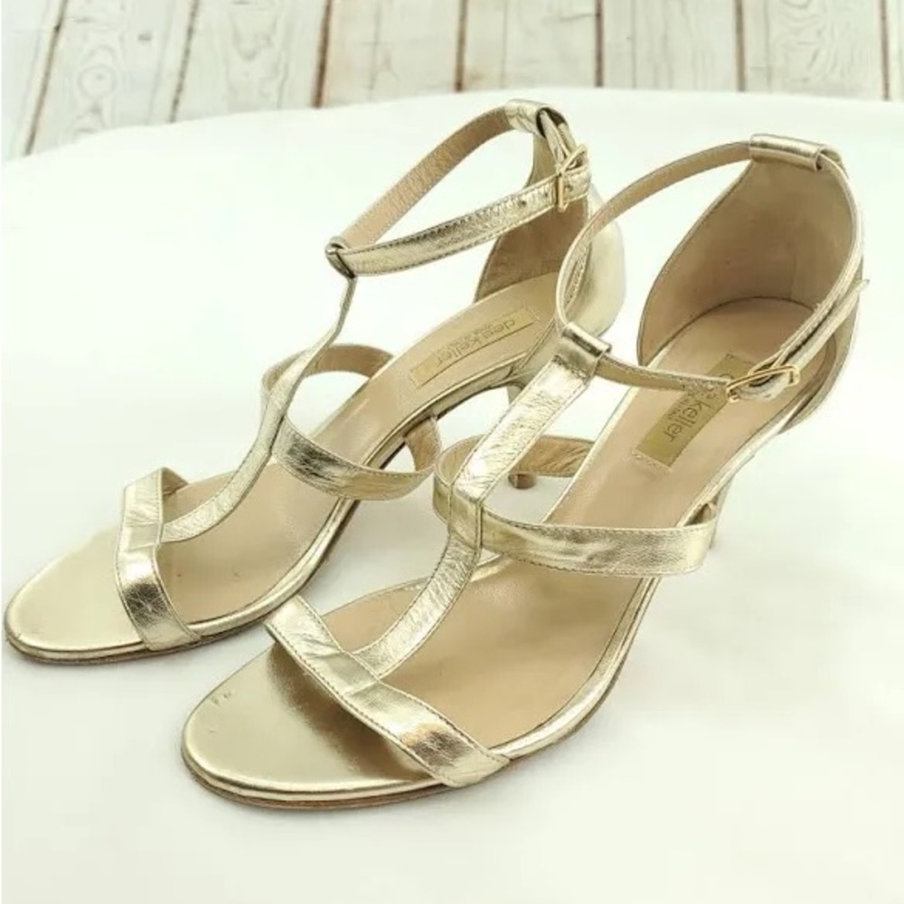 Dee Keller Elegant Gold Strappy Stiletto Heels with Open Toe